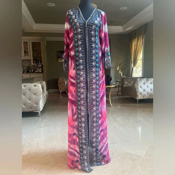 La Moda Rhinestone Embelished beach cover up maxi dress O/S - Picture 2 of 10